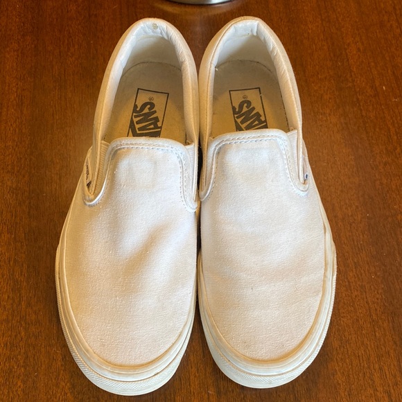 Vans Shoes - VANS white canvas slip ons. Size US 7.5. Good used condition.